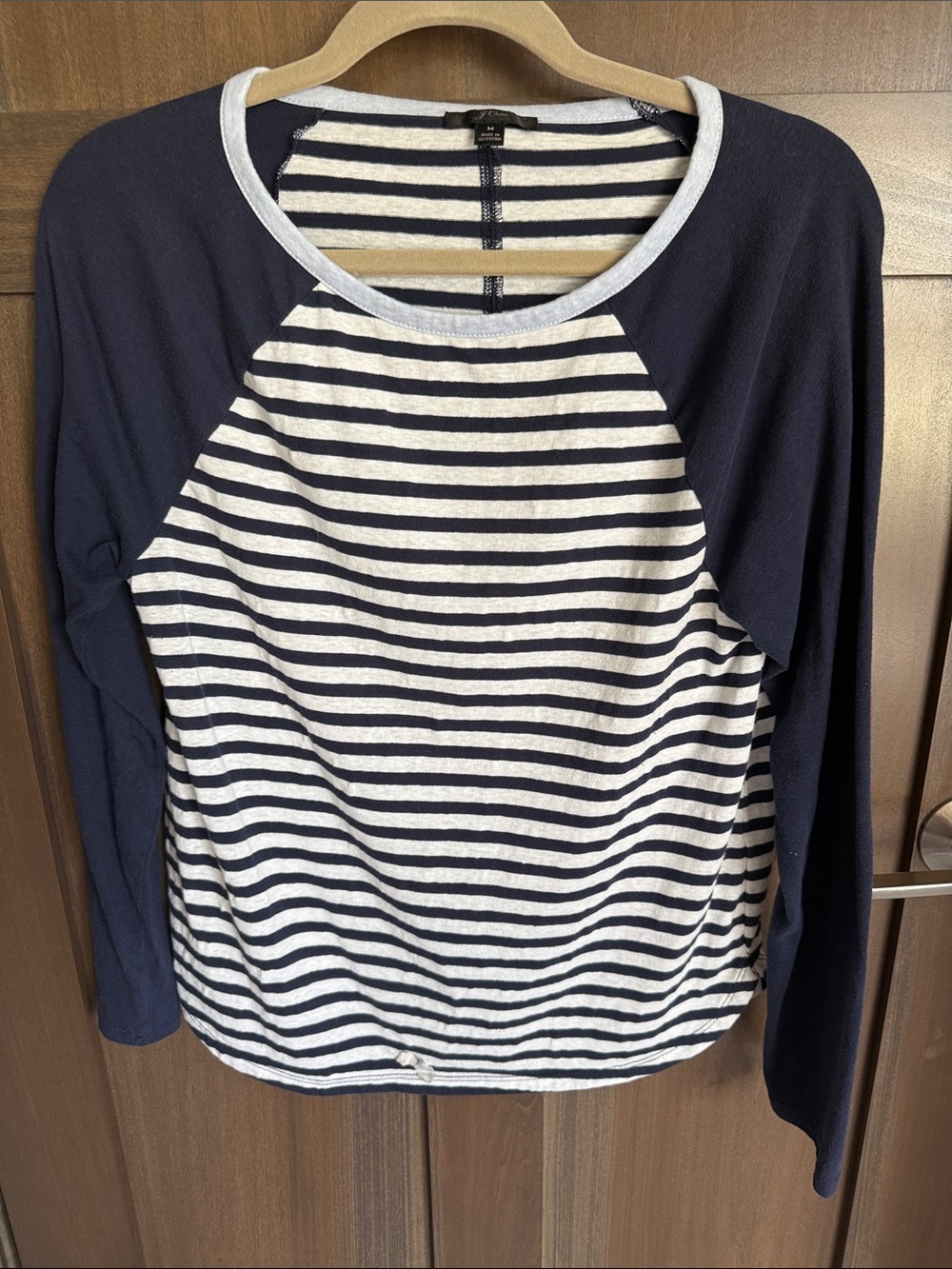 J. Crew Navy and White Striped Raglan Top